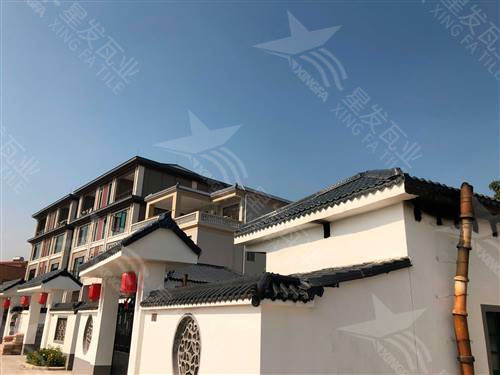 常州仿古樹(shù)脂瓦一體屋檐裝飾塑料瓦片 古建筑門(mén)樓圍墻瓦中式門(mén)頭仿古瓦 星發(fā)牌定制